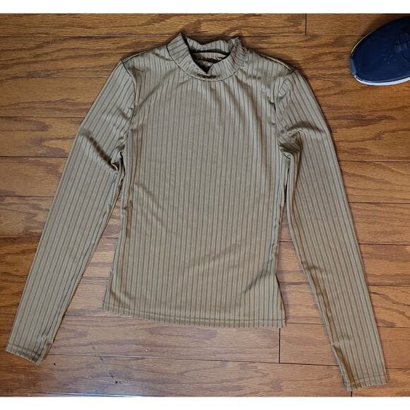 Womens Beige/Tan Ribbed Mock Neck Long Sleeve Size Small Stretchy - Picture 3 of 14